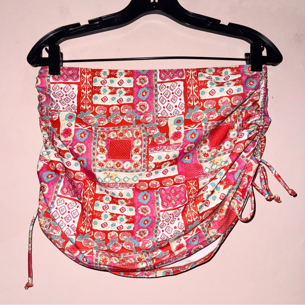 Reclaimed Vintage Pink Patchwork Strapless Ruched Tie Side Tube Top Size US 10 - Picture 1 of 6